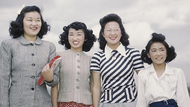 Image of Japanese women in a WWII internment camp. NPS photo 