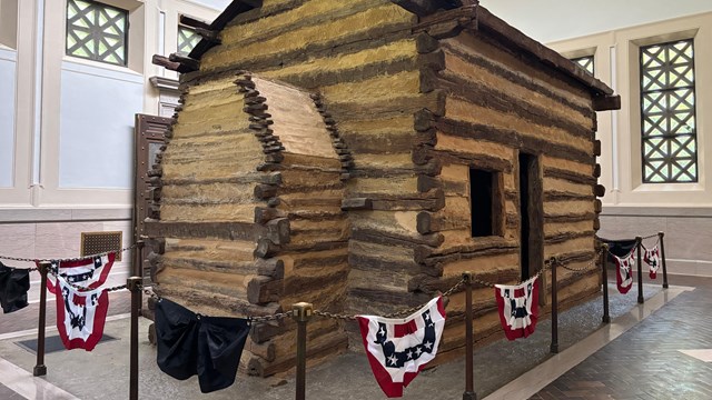 Symbolic Birth Cabin with red, white and blue bunting