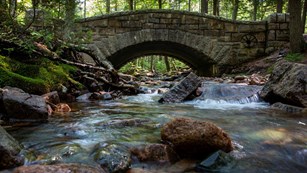 stone arched bridge over stream