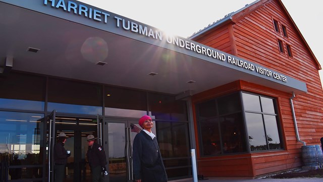 the front of the visitor center at Harriet Tubman Underground Railroad Visitor Center