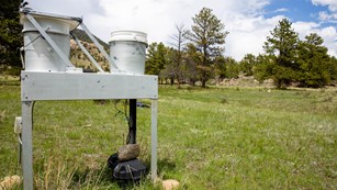 Automated bucket system used for collecting precipitation in Rocky Mountain National Park