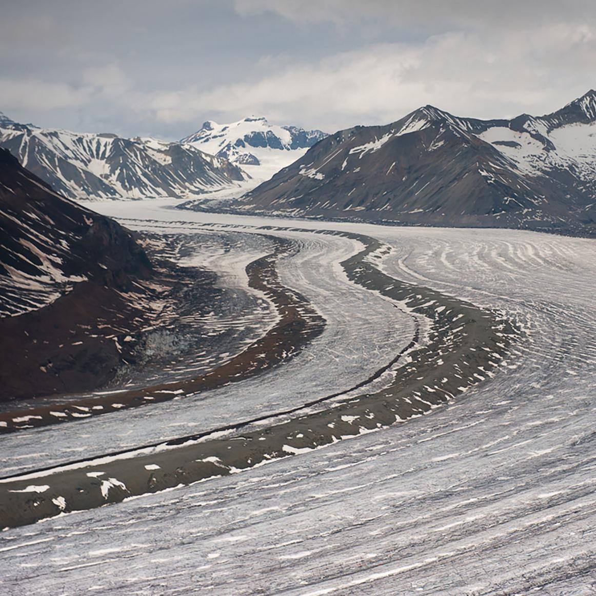 Looking down on a mountain glacier.