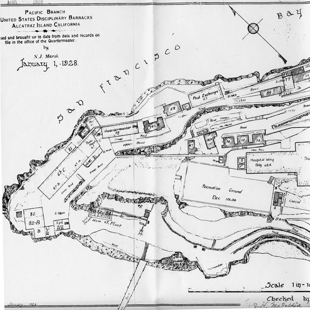 Alcatraz map - military period 1928