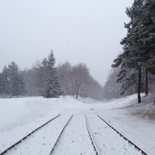 A park trail with snow.