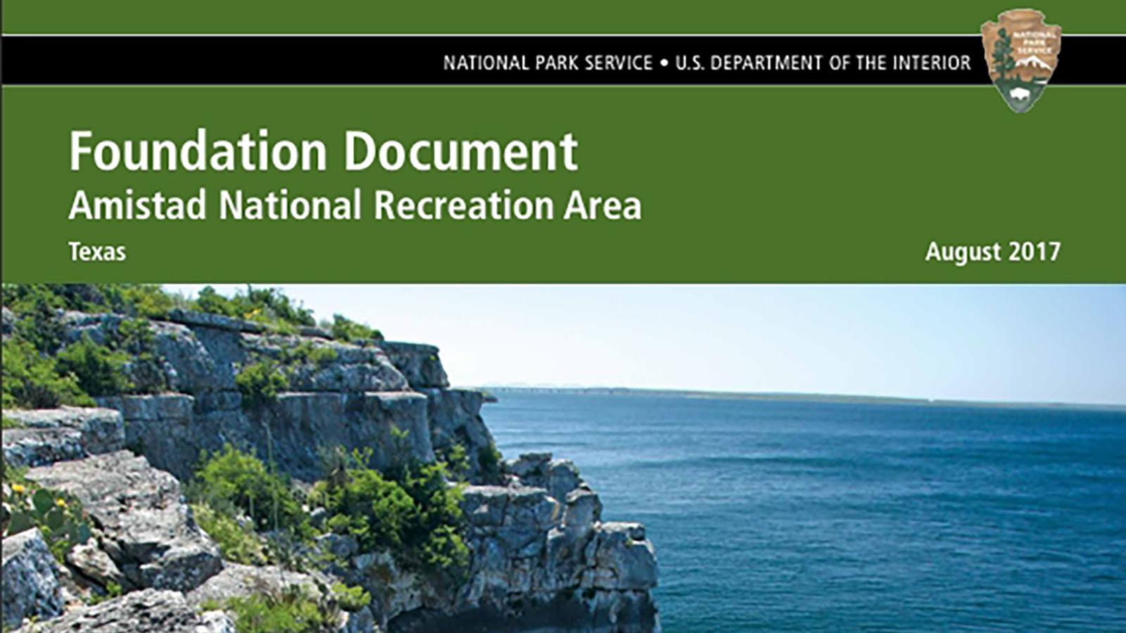 Foundation Document Cover Sheet with image of San Pedro Bluffs over Lake Amistad.