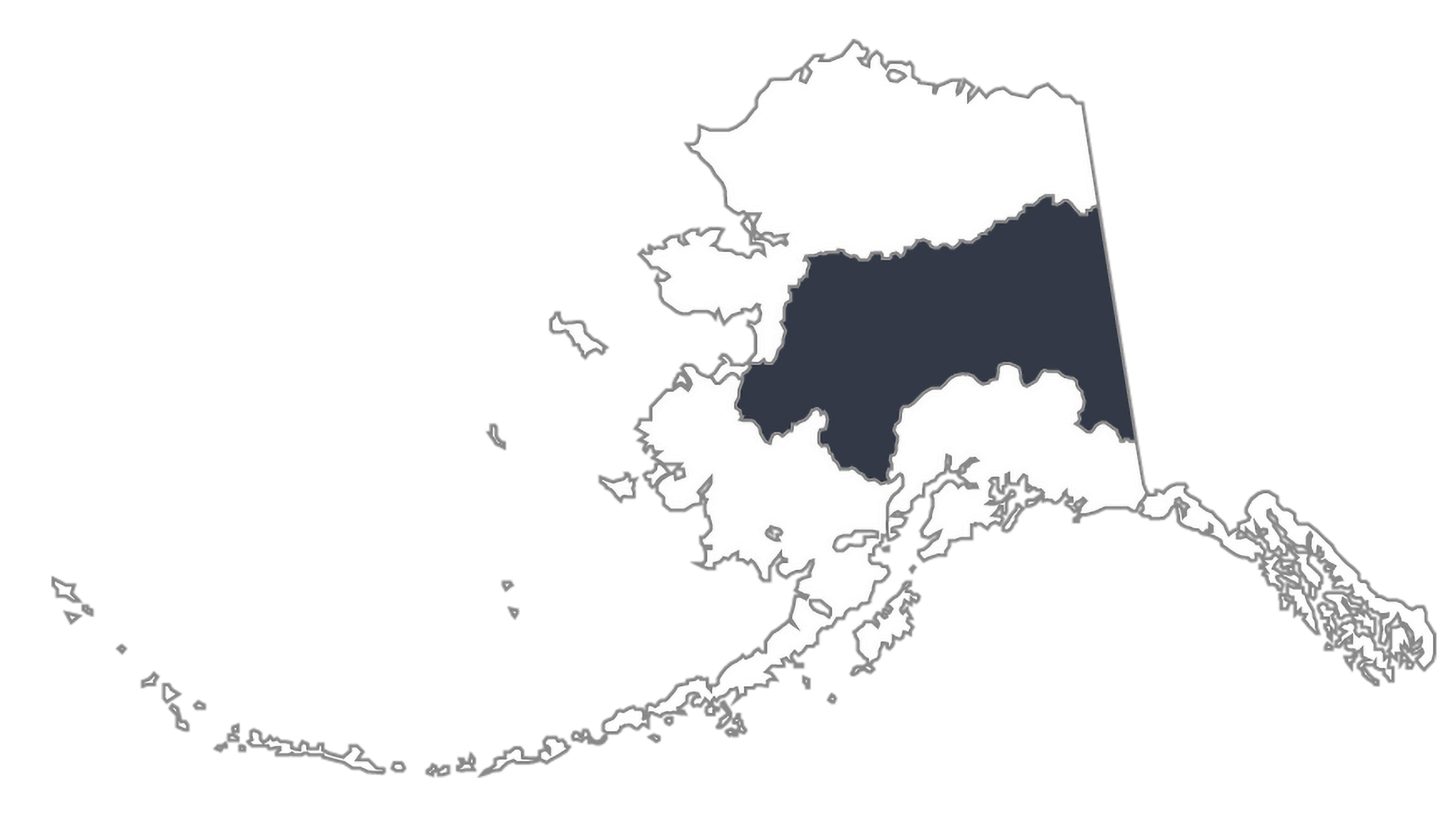 Map of Alaska broken into 5 outlined sections; middle section darkened.
