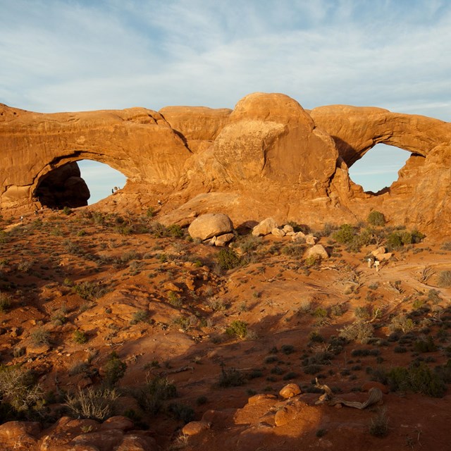 two broad stone arches