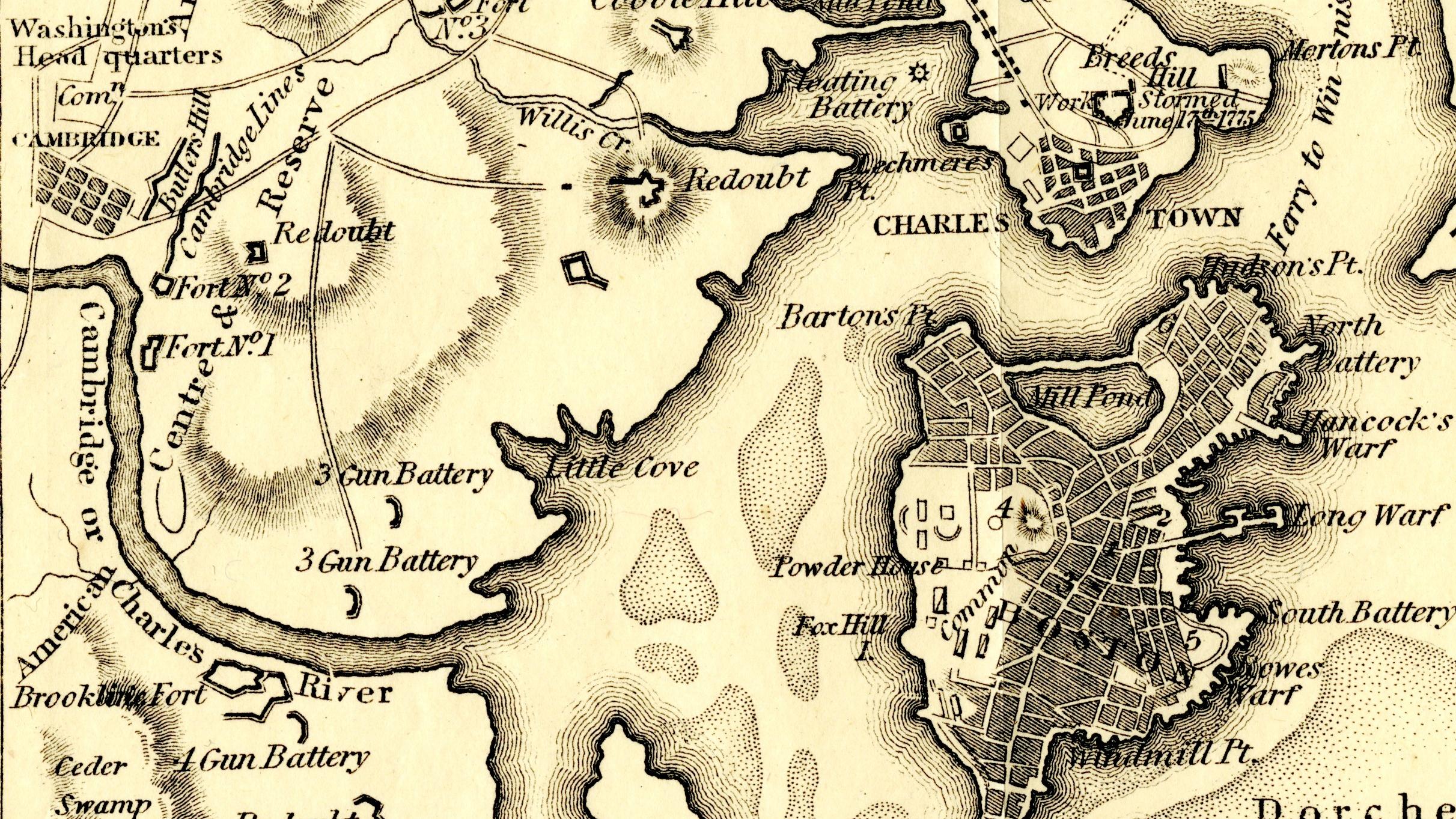 Map of Boston and immediate surrounding areas, including Cambridge.