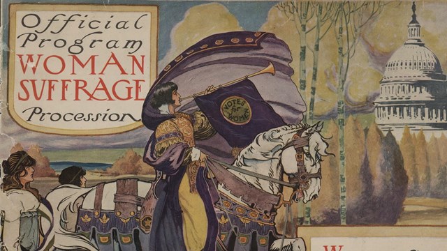 postcard of women's parade in Washington, dc in 1913. 