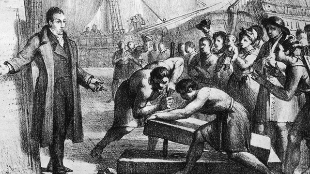 engraving of Lafayette at the cornerstone laying for Bunker Hill Monument