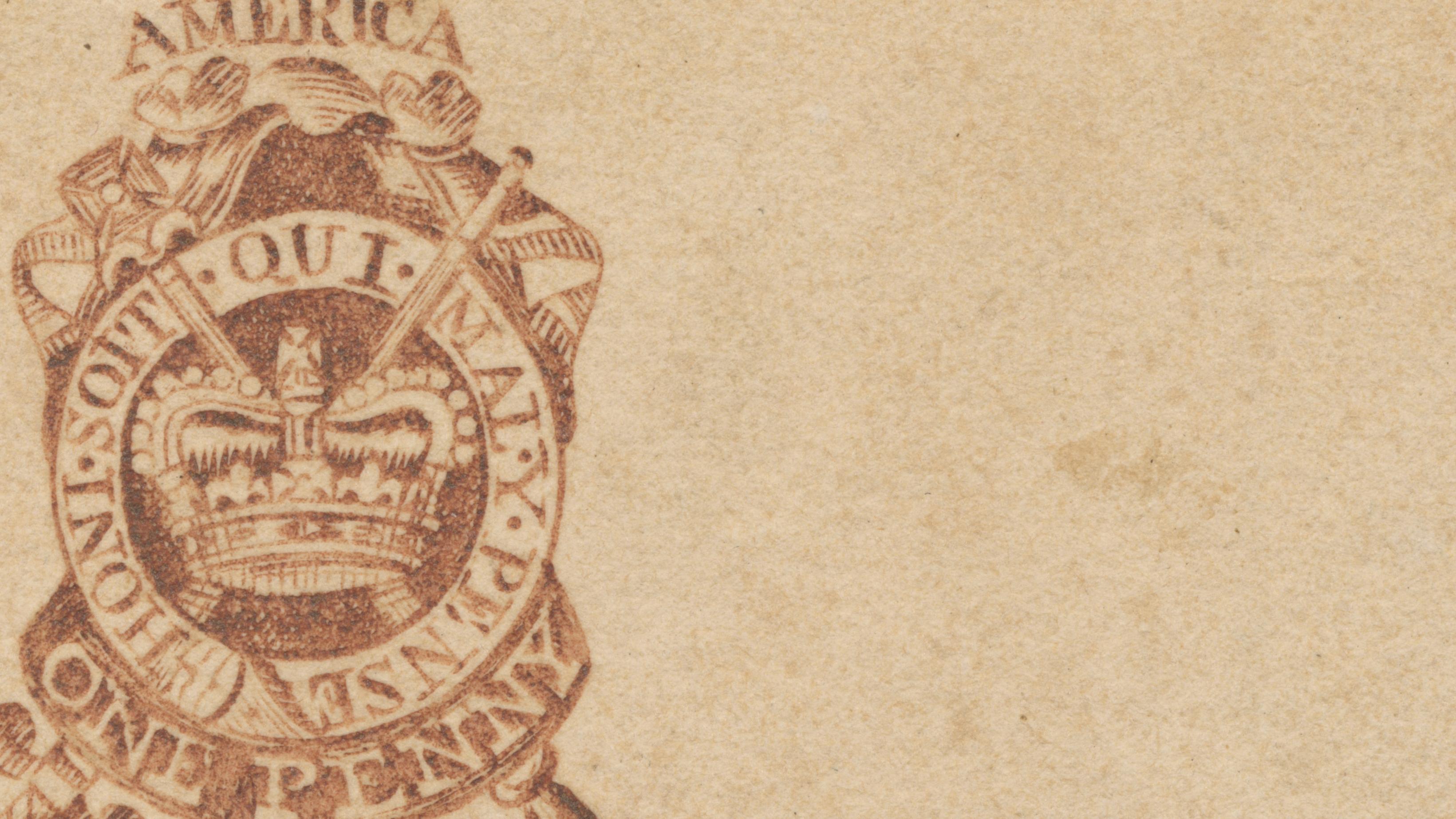 a piece of parchment and a stamp that says one penny