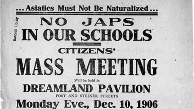 Newspaper text with headline: No Japs in Our Schools