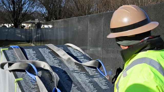 Stone panel of names of deceased participants in the Korean War
