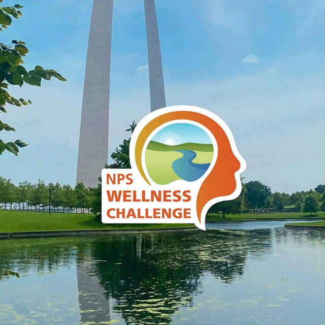 NPS Wellness Challenge logo with backdrop of the Gateway Arch