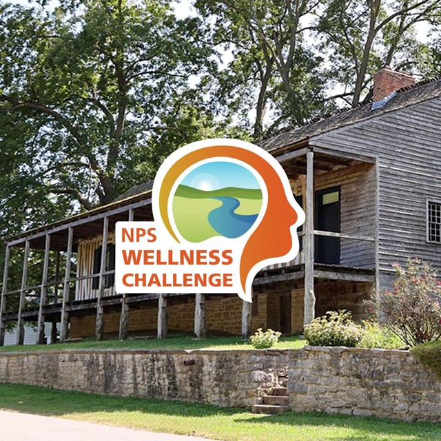 NPS Wellness Challenge logo with backdrop of historic ste. Gen. home 