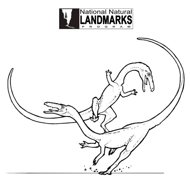 line drawing of two dinosaurs 