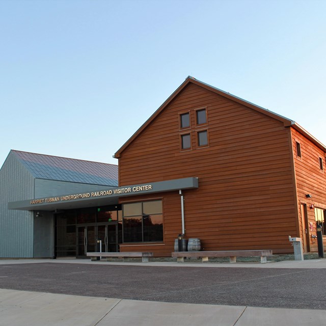 A large building that says Harriet Tubman Underground Railroad Visitor Center