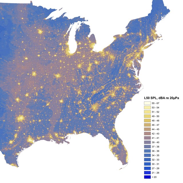 US map color-coded to show soundscapes 