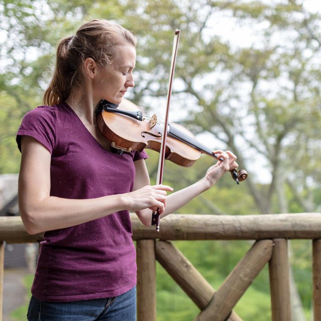 Violinist on a porch 