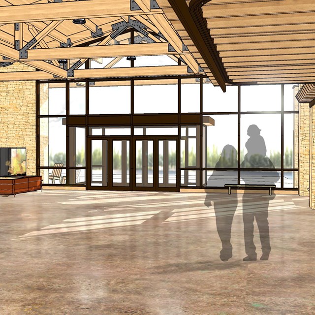 Concept drawing of the interior of a visitor center 