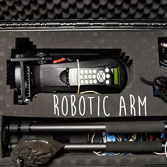 Robotic arm pieces in a container 