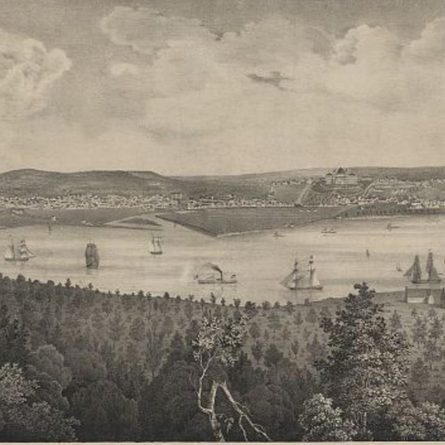 Illustration of Washington DC in 1838 from across the Potomac River