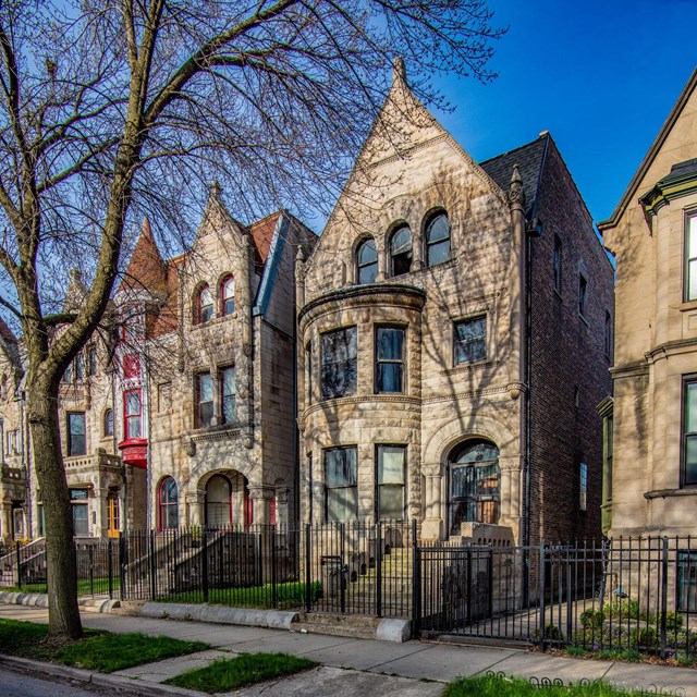 Row of brick townhouses