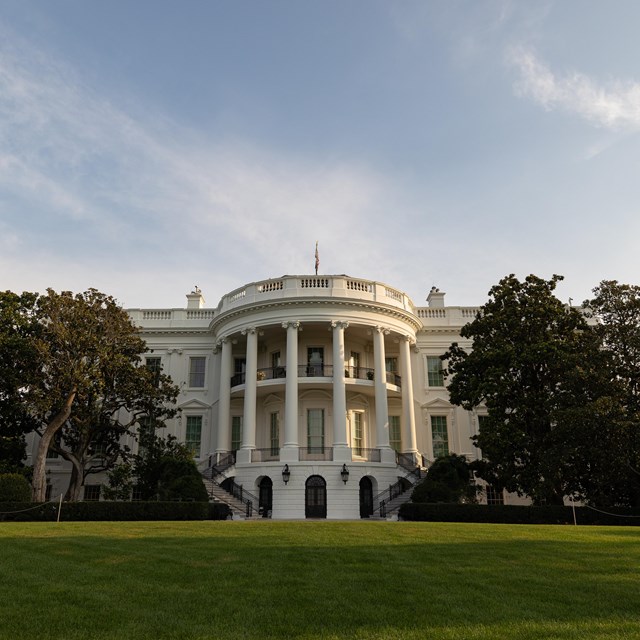 View of the white house from the South Lawn.