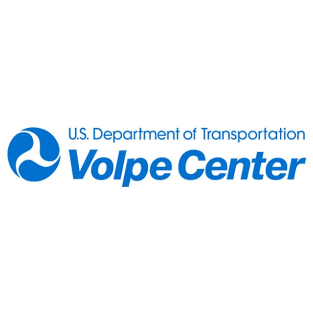 Logo of the U.S. Department of Transportation Volpe Center with a blue triskelion emblem.