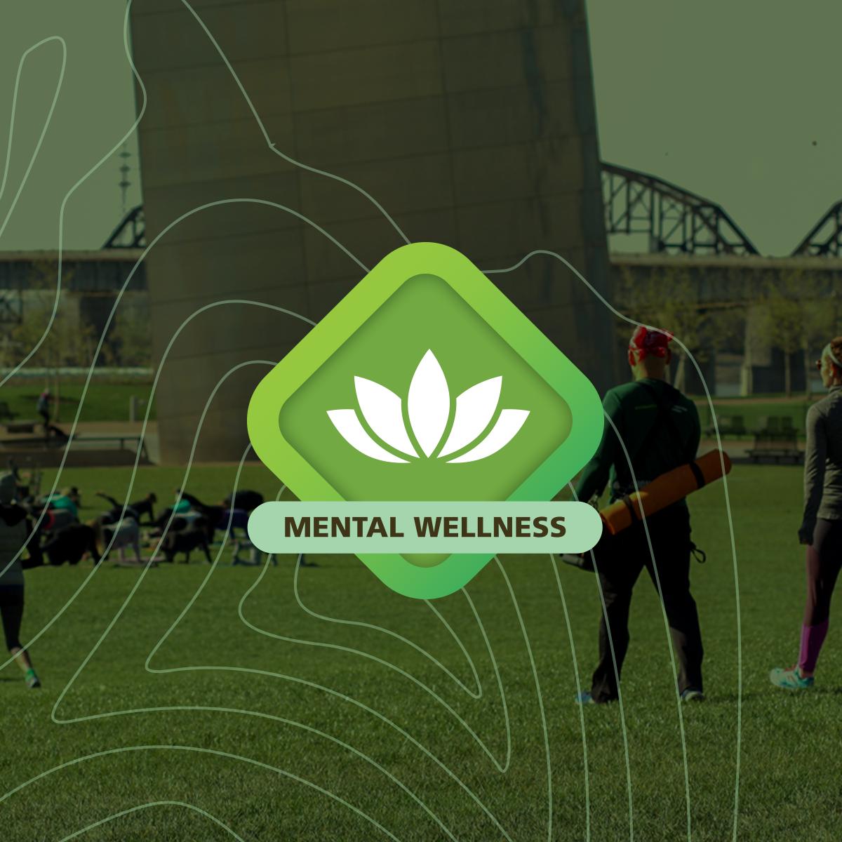 green tilted square graphic of a lotus blossom on top of a green tinted photo of people doing yoga