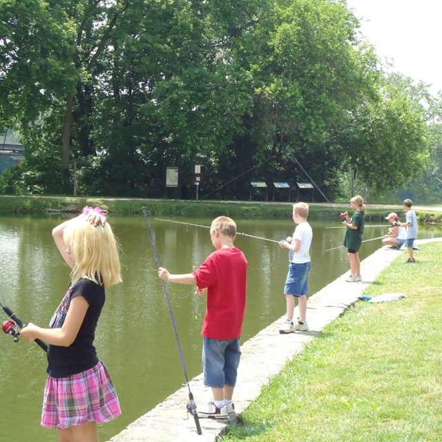 Youth fishing at Cushwa Basin in Williamsport, Maryland.