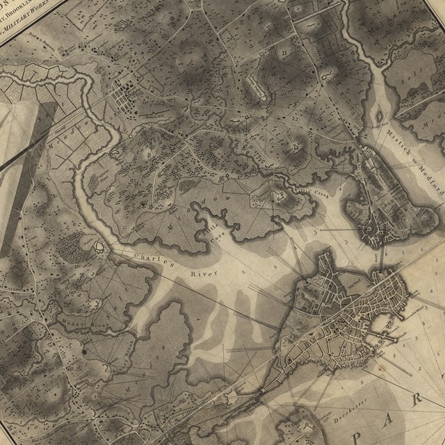 Section of 1777 map of Boston and Cambridge
