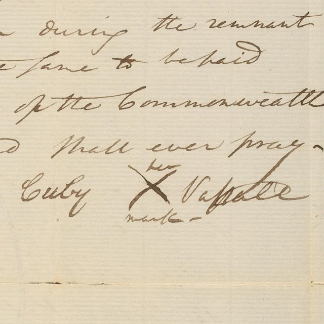 Petition document signed by Cuba Vassall with her mark, an X