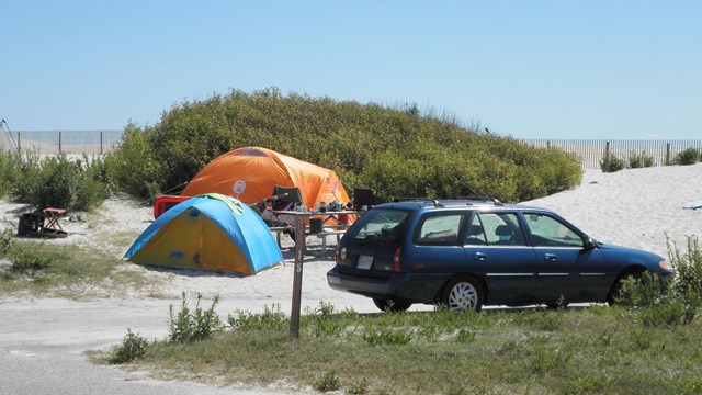 Tent camping in the oceanside campground