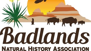 Colorful logo with badlands, bison, prairie dog, yucca, and eagle