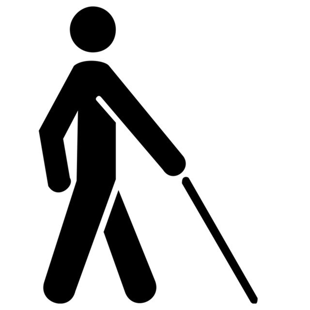 A black and white image of a figure with a cane.