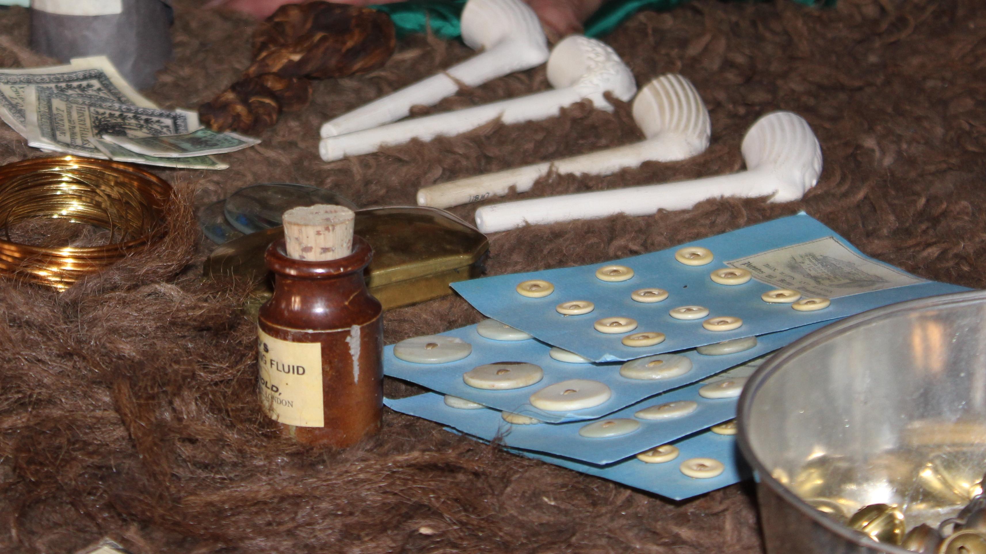 19th century trade items on a counter