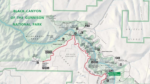 Illustrated park map with green and white shading