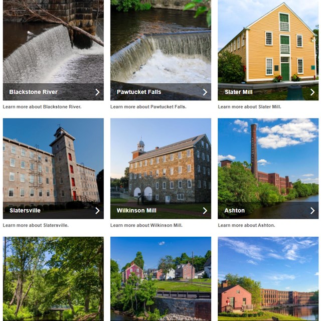 Pictures of significant and influential places situated in the Blackstone River Valley