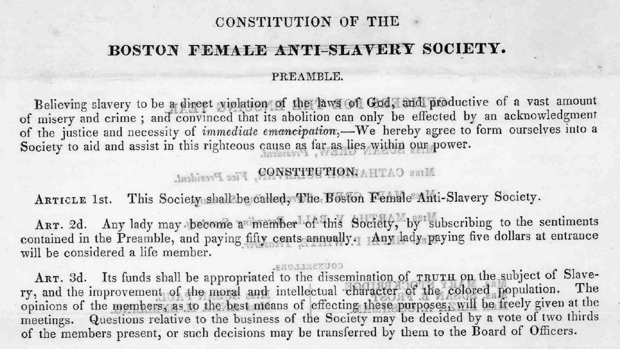 typed constitution of Boston Female Anti-Slavery Society