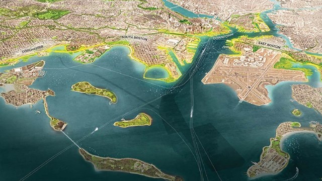 stylized map of a climate resilient coastline of Boston