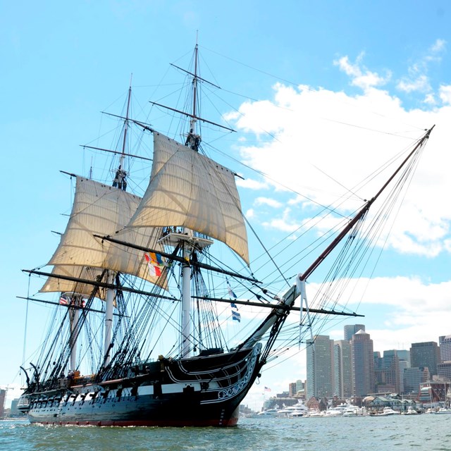 USS Constitution underway in Boston Harbor