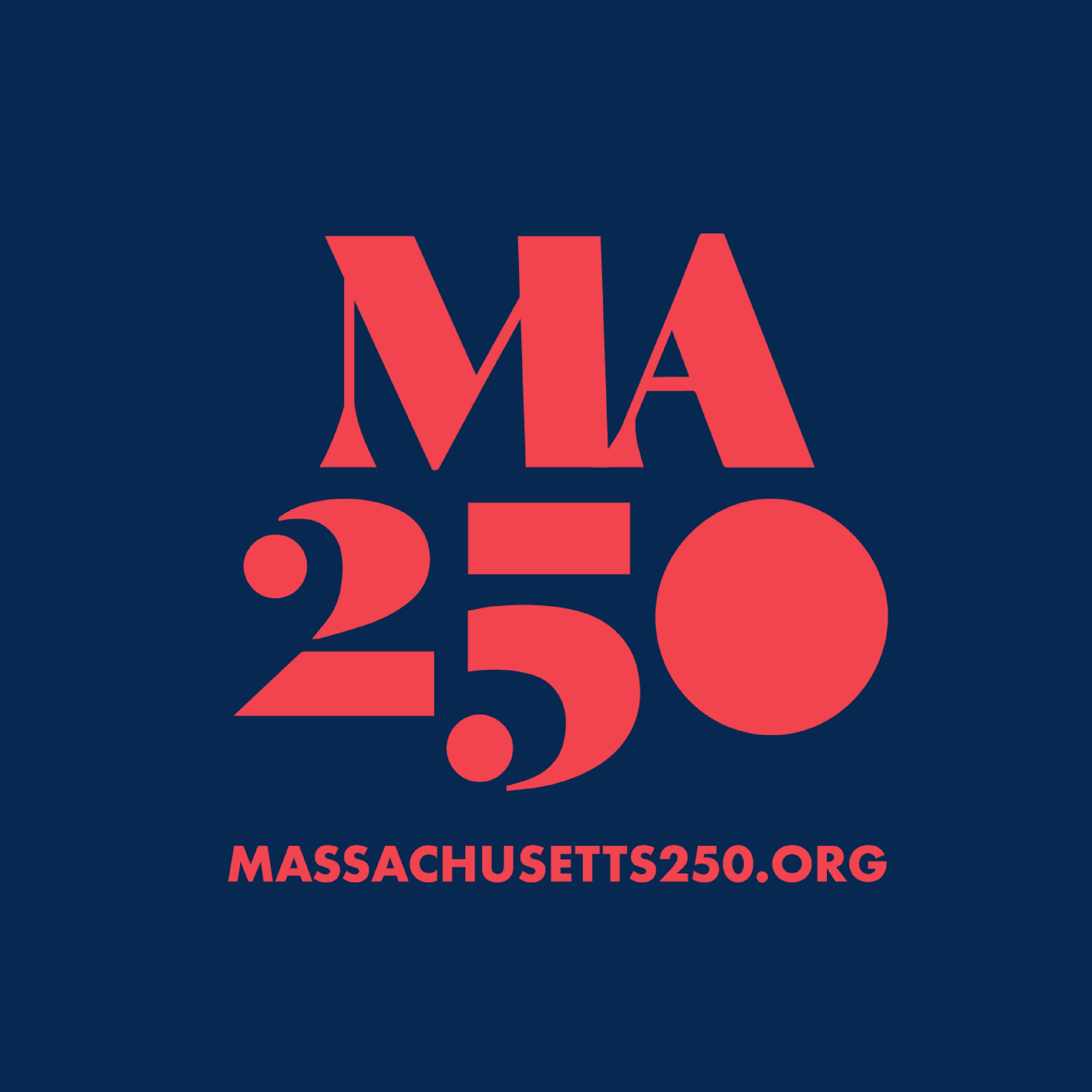 MA 250 logo in red on a navy blue background.