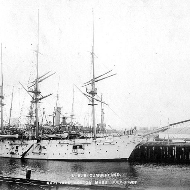 USS Cumberland docked at the Boston Navy Yard