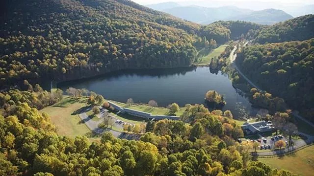 An aerial view of Peaks of Otter and 