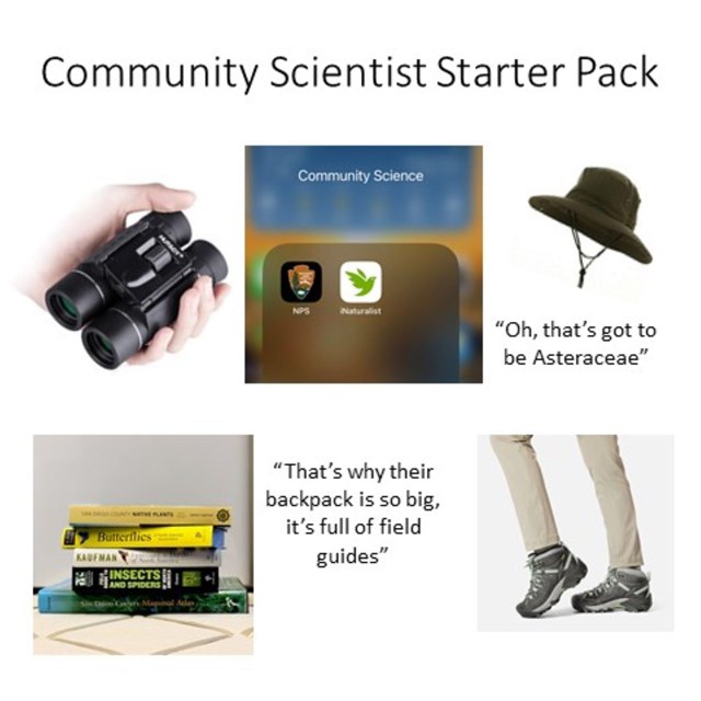 Text reads “Community Scientist Starter Park”. Several images related to Community science.