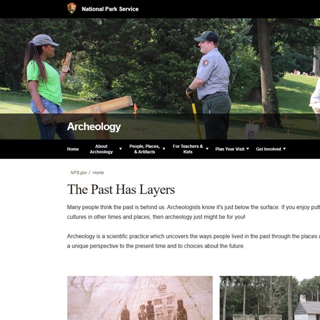 Screenshot of a National Park Service webpage showing a title of Archaeology.