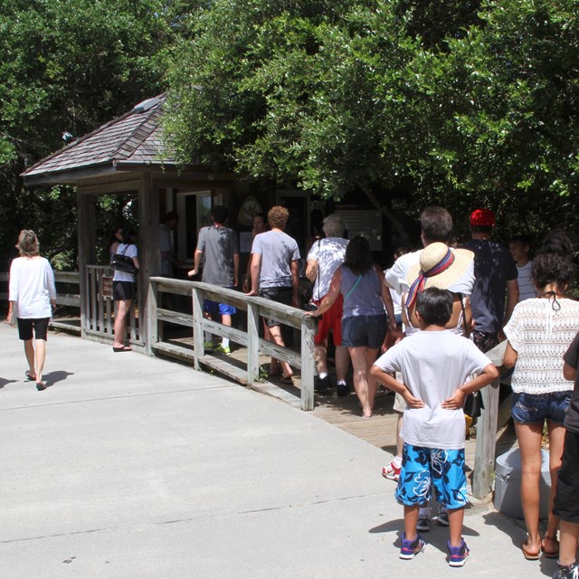 People in line at Cape Hatteras Lighthouse fee booth