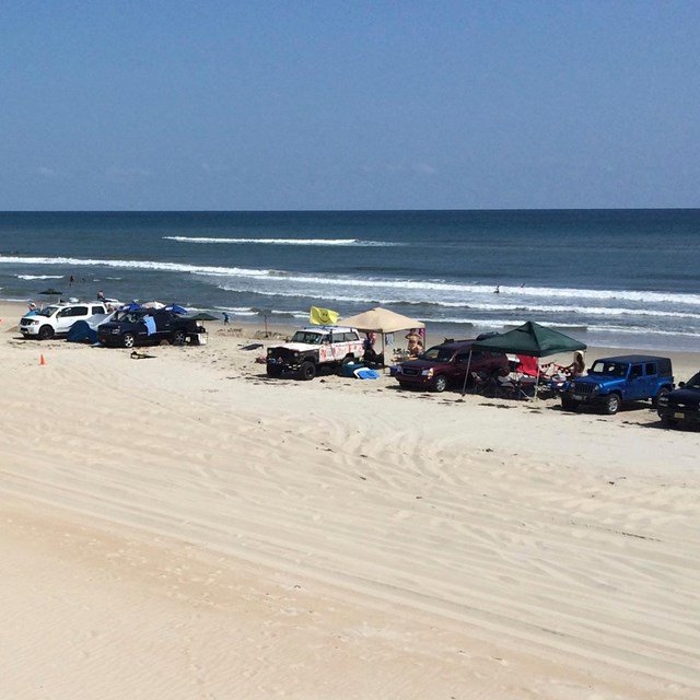 ORVs parked along the beachfront