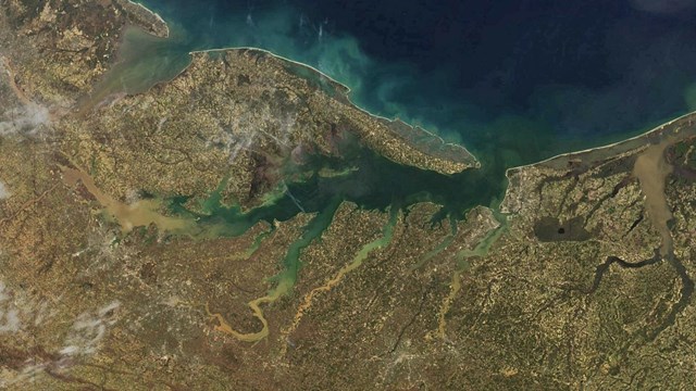 Aerial view of the Chesapeake Bay from space. 